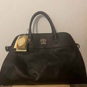 Pratesi Black Oversized Leather Handbag with Logo